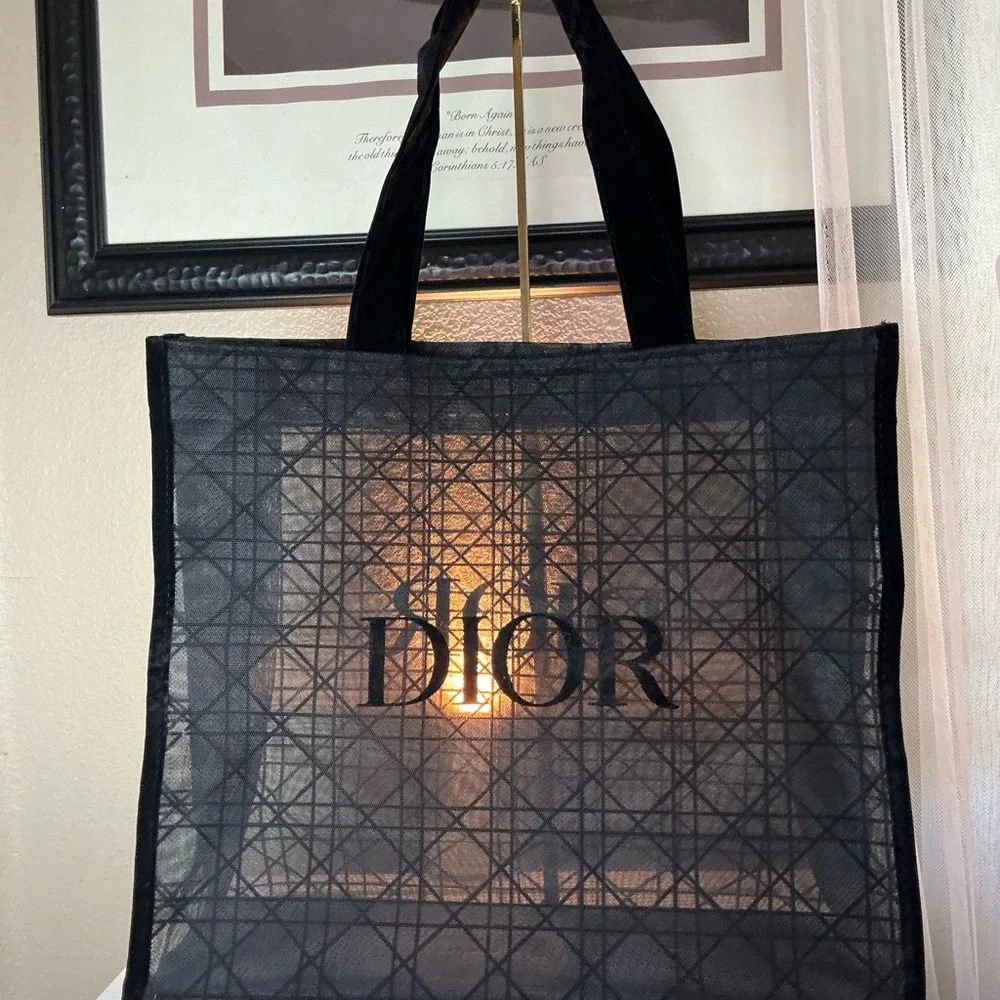 Christian Dior Beauty Parfums Makeup Black Velvet Mesh Large Tote Bag